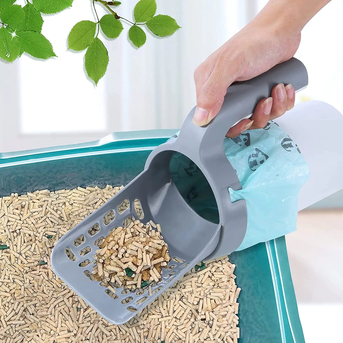 Cat Litter Shovel with Built-In Trash Can